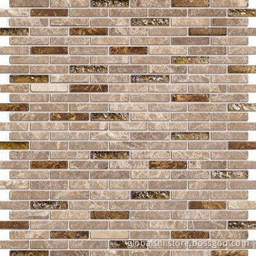 Crystal and Stone Glass Mosaic Tile, Glass Mix Natural Marble Stone,10 Colors, 292 x 282mm Size